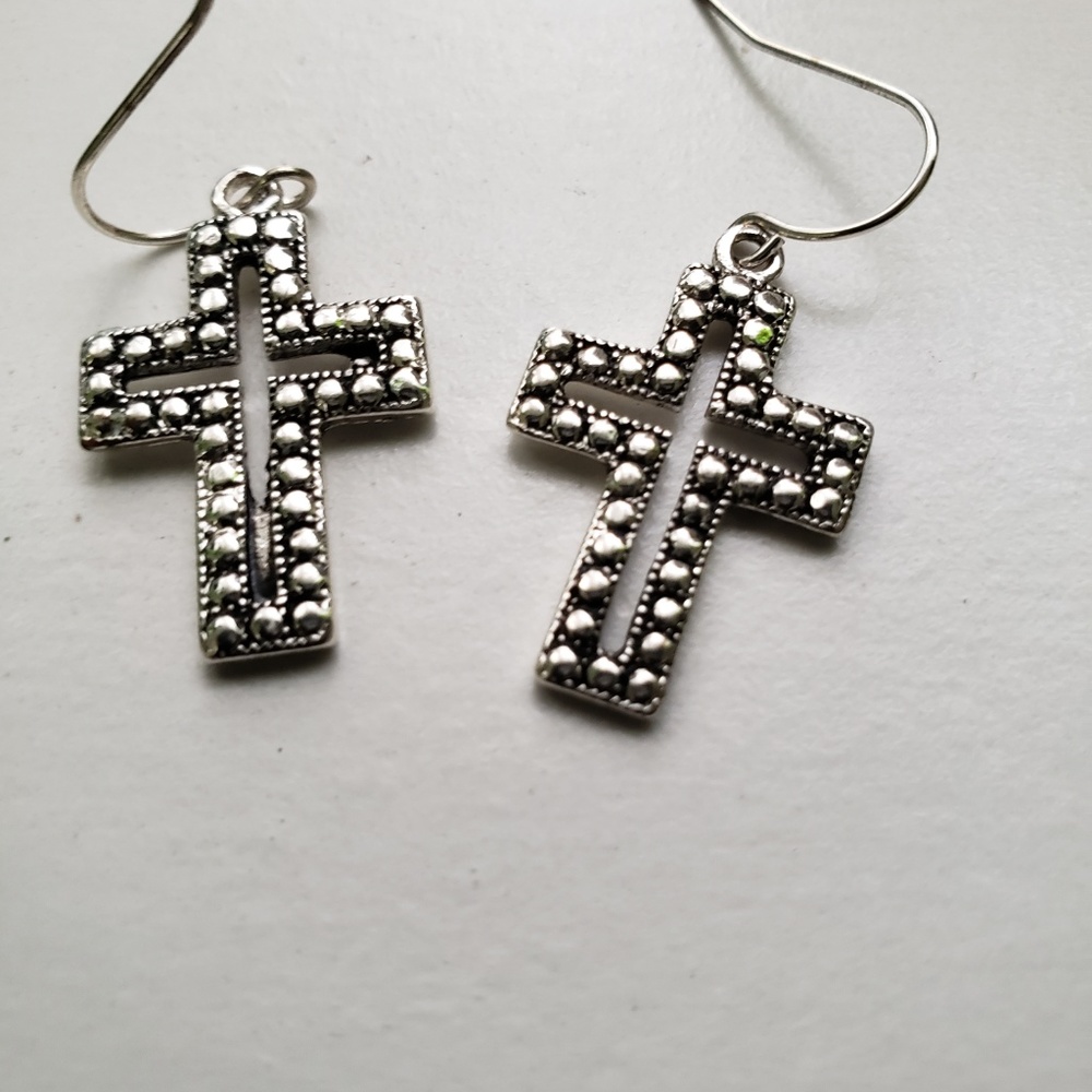 Sterling Silver Cross Earrings - Picture 2 of 3